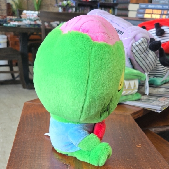 Quirky Zombie Plush with Pink Brain and Green Body - Picture 5 of 7